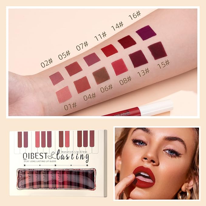 Matte Liquid Lipstick Set - 12 Pcs Long Lasting & Waterproof Lipstick Kit, Non Transfer Lip Stain with Nude, Dark Red | Full Coverage Lip Gloss Makeup Set for Women
