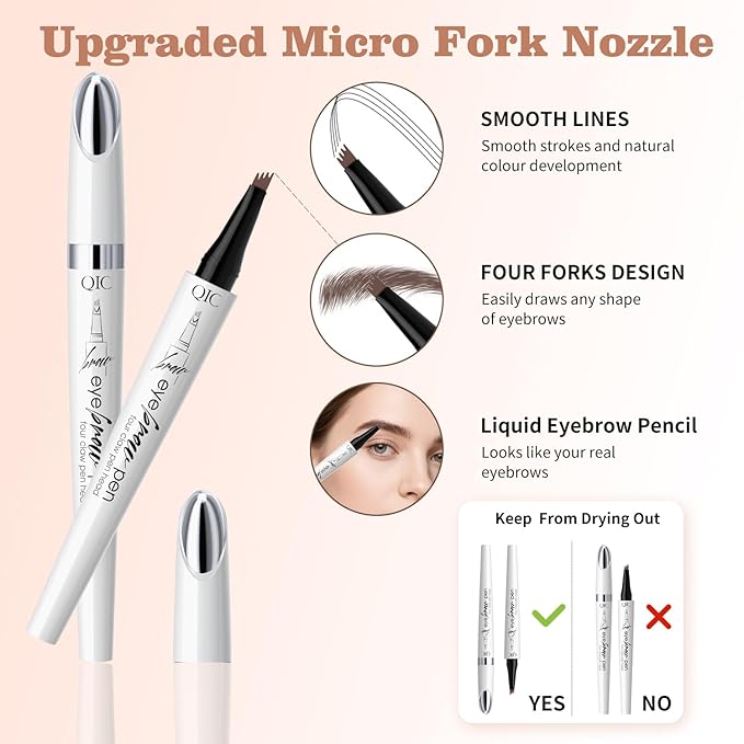 Eyebrow Pen, Waterproof Microblading Eyebrow Pencil, 4 Tip Precise Eye Brow Makeup Pen for Women to Effortlessly Create Hair Like Natural Brows, Non Dry Out and Last All Day (Brown)