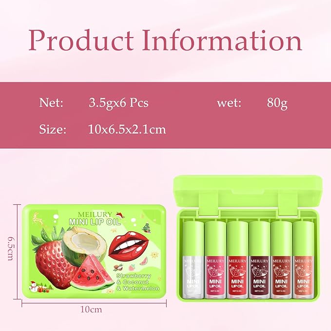 6Pcs Hydrating Lip Oil, Mini Lip Glaze Shiny Transparent Lip Glow Oil, Nourishing & Non-sticky Long Lasting Fresh Clear Smooth Lip Care Plumping Lip Oil (6PCS)