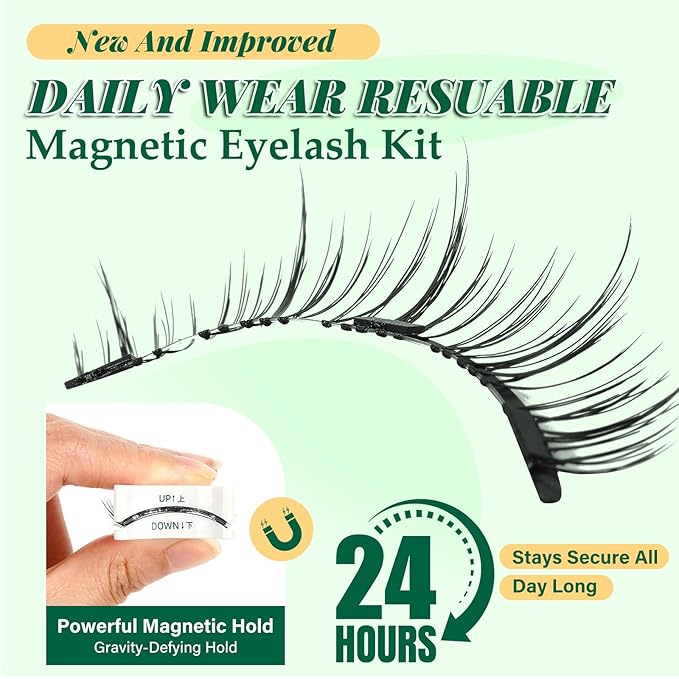 KEYYOU Daily Wear Reusable Magnetic Eyelashes 2 Pair with Applicator No Glue Needed 3D Natural Magnetic Lashes, Easy to Apply & Long Lasting for Daily Use & Events(A03+A03)