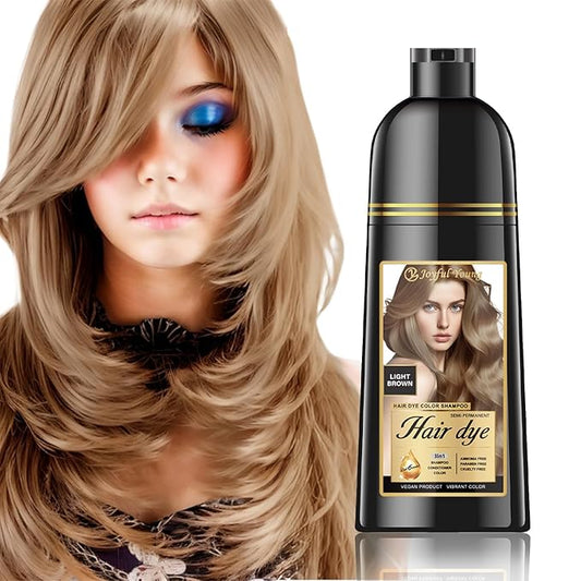 Natural Color Hair Dye Shampoo 3 IN 1, Instant Hair Coloring, Gray Coverage for Men & Women, Beard Dye Vegan Ammonia Free & Paraben-Free, Champú Para Canas Mujer & Hombre (LIGHT BROWN)