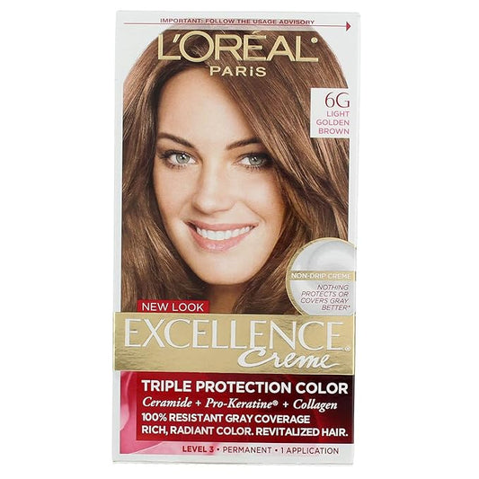 L'Oreal Paris Excellence Creme Triple Protection Hair Color -Light Golden Brown [6G] Pack of 4