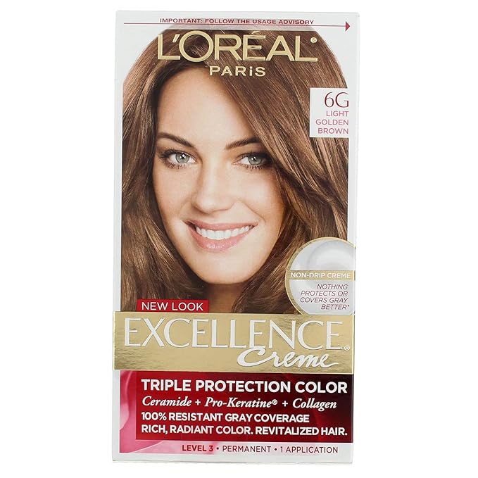 L'Oreal Paris Excellence Creme Triple Protection Hair Color -Light Golden Brown [6G] Pack of 2