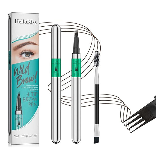Microblading Eyebrow Pen, 4 Tip Precise Microblade Eyebrow Pencil That Looks Like Hair, Waterproof Natural Eye Brow Pencils for Women, Non Dry Out and Last All Day (Black Brown)