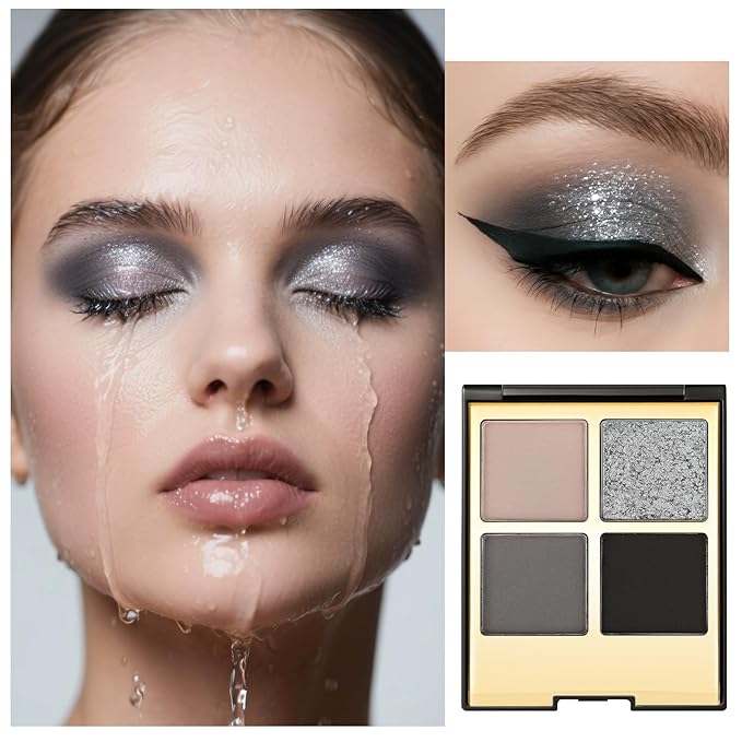Erinde 4 Colors Eyeshadow Palette Eye Shadow Makeup, Matte Shimmer Metallic Off-white Light brown Peach Bronze Nude Neutral Eyeshadow, Long Wearing, Pigmented Blendable, Quad Eye Shadow Palette, 06
