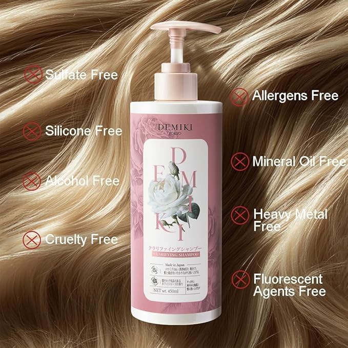 DEMIKI Japanese Shampoo and Conditioner Set for Women, Shampoo and Conditioner Set for Oily Hair, Sulfate Free, Rose Scent, Anti Dandruff, Clarifying, Moisturizing, Hydrolyzed Keratin Hair Care, 32oz