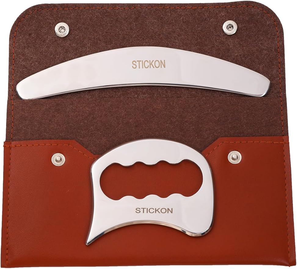 STICKON 2 in 1 Gua Sha Muscle Scraper Tool Set,Scraping Massage Tool, Stainless Steel Guasha IASTM Tool for Physical Therapy & Massage Scraper Tool, Relieve Muscle Pain and Tension(STICKON-51)