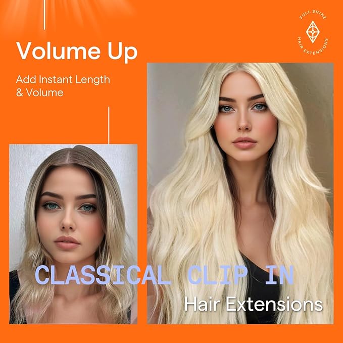 Full Shine Blonde Human Hair Clip in Extensions Clip in Hair Extensions Real Human Hair Blonde Hair Extensions Triple Weft 20 Inch 7 Pcs 120 G