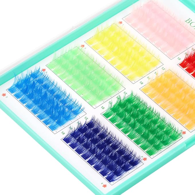BODERMINCER D Curl False Eyelash Clusters, 8 Colors Collection, Individual Lash Extensions, 12-18mm Length For Beginner (A# 8 Colors-12-18mm D Curl)