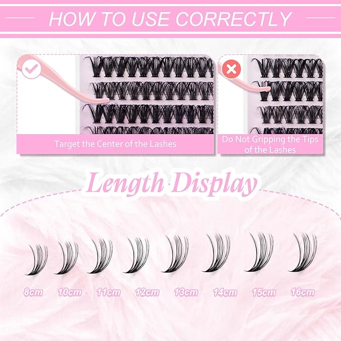 FADLASH DIY Lash Clusters Individual Eyelash Extension 40D D Curl 8-16mm 0.07D Wispy Lash Cluster Thick Band Natural Eyelash Extension Soft and Comfortable (Packaging Cards May Vary)