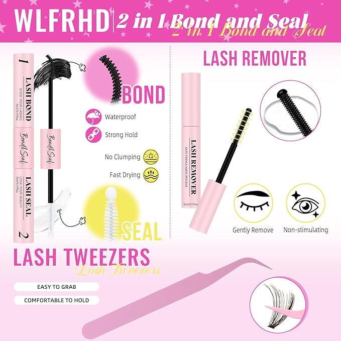 Lash Clusters Kit 320 Pcs DIY Individual Cluster Lashes D Curl Lash Extension Kit with Eyelash Bond and Seal, Remover, Tweezers Applicator Tool for False Eyelash Cluster Kit(60D, Mix9-16mm Kit)