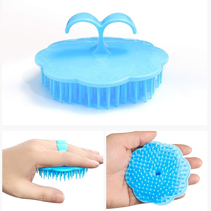 2Pack Hair Scalp Exfoliator Brush Dandruff Cleaning brush, Flexible Scalp Massager, Shower Shampoo Brush for Home, Office, Travel and Pets-Pink/Blue