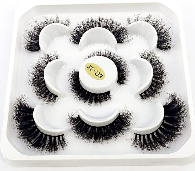 HBZGTLAD new 5 Pairs 25 mm 3d Mink Lashes Bulk Faux with Custom Natural Mink Lashes Pack Short Wholesales Natural False Eyelashes (8D-03#)