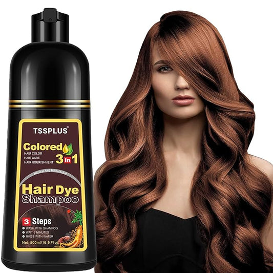 TSSPLUS Instant Hair Color Shampoo - Chestnut Brown Dye for Women & Men, 3 in 1 Herbal Coloring Shampoo (Chestnut Brown)