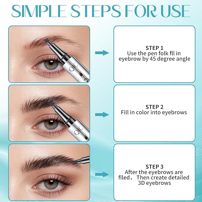 Eyebrow Pencil, Eyebrow Pen, Faux Brow Filling with 4-Fork-Tip Create Natural Hair-Like Brows Last All Day Makeup Brow Stylist Definer Waterproof Fills in Sparse Areas and Gaps (black)