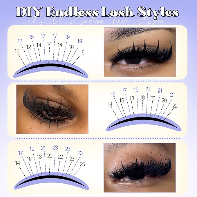 Volume Lash Clusters with Spikes and Bottom Lashes DIY Spiky Lash Extension Wispy Eyelash Clusters 12-25mm with Lash Spikes 13-23mm and 5-9mm Bottom Lashes D Curl Manga Lashes Clusters by Yawamica