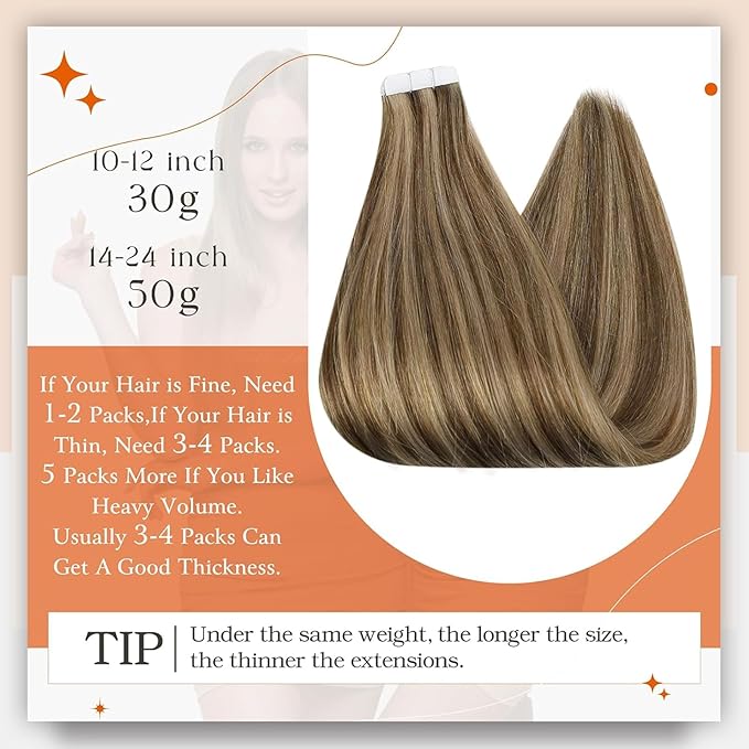 Full Shine Tape in Hair Extensions 18 Inch Color 4P27 Medium Brown Highlighted Honey Blonde Tape Hair Extensions Double Sided Hair Extension Tape ins Real Remy Human Hair 50g 20pcs Invisible Skin Weft