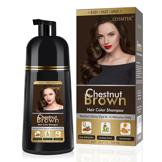 Chestnut Brown Hair Dye Shampoo Permanent for Men&Women,Instant Hair Color Shampoo for Gray Hair Coverage,16.9oz