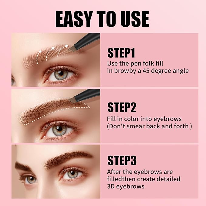 Microblading Eyebrow Pen,QIC Eyebrow 4 Tip Brow Pencil,Long-Lasting Natural Eyebrow Hair,Waterproof Magic Eyebrow Pencil Eyebrow Brush(Brown)