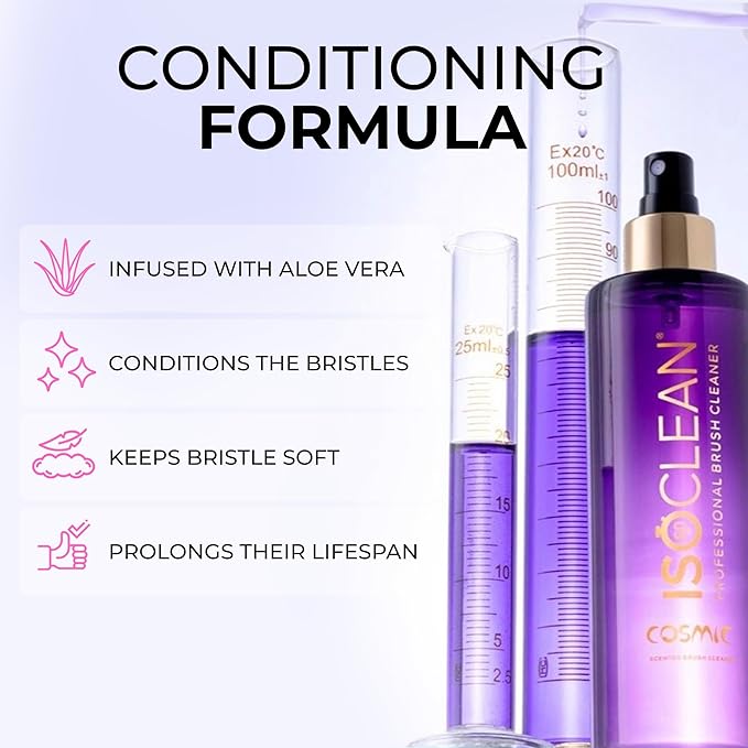 ISOCLEAN Professional Brush Cleaner 3 fl oz - Cosmic - Makeup Brush Cleaner for Cosmetic Tools, Cleans Bristles, Scented No-Rinse Formula Dries in 60 Seconds, Vegan, Not Tested on Animals, Spray Top