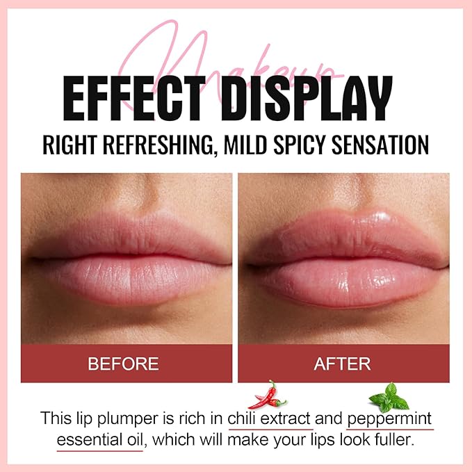 Erinde 3 Colors Lip Plumping Booster, Spicy Lip Plumper Gloss Lip Plumping Oil, Ultra-Hydrating & Nourishing Plump Lip Plumper, Glossy Finish Fuller Natural Lip Gloss for Women Girls