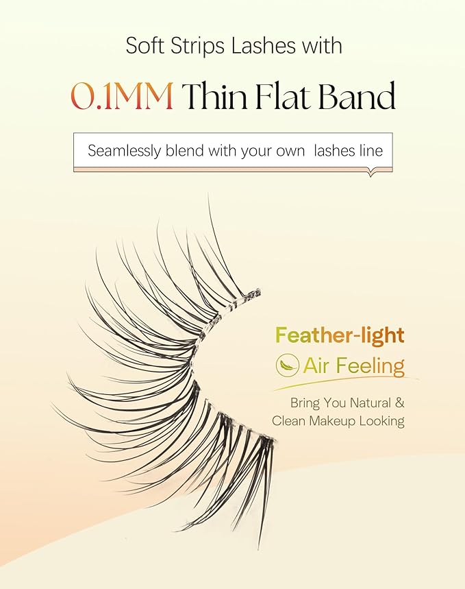 Half Lashes Natural Look 13MM Cat Eyelashes Clear Band False Eyelashes Wispy C Curl Corner Lashes Pack Soft Lash Strips 7 Pair Half Eyelash ChirpyLuna