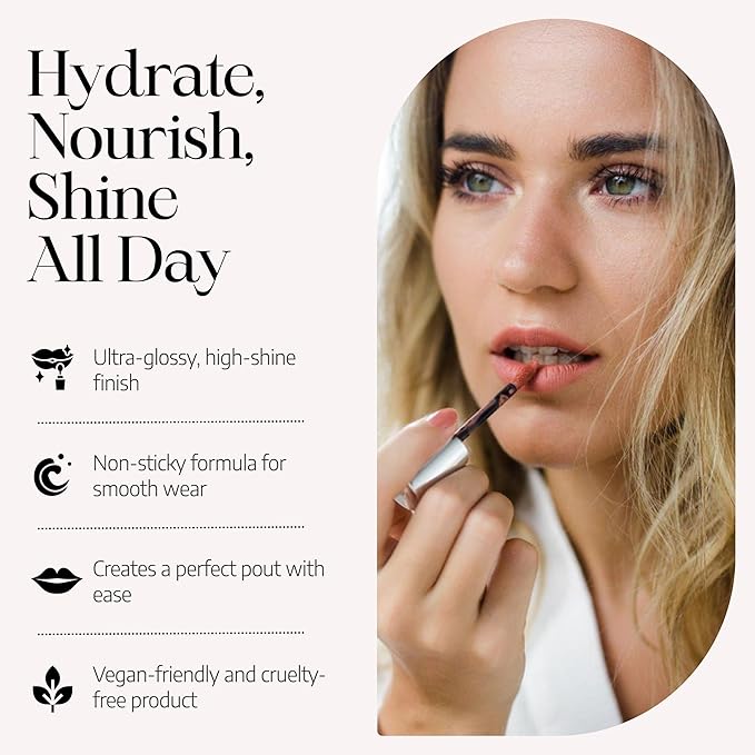 Radiant Professional Lip Glaze (15 Shades) - Ultra-Glossy, Non-Sticky & Long-Lasting Lip Gloss for Women - High Shine Hydration - Vegan & Moisturizing for Soft, Nourished Lips - (15 APRICOT)