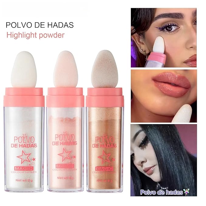 Polvo De Hadas Fairy Dust Highlight Patting Powder - Full Body Contouring and Clavicle Pearlescent Patting Powder for Face and Eye, Christmas Sparkling Body Glitter (#03 Golden Brown)