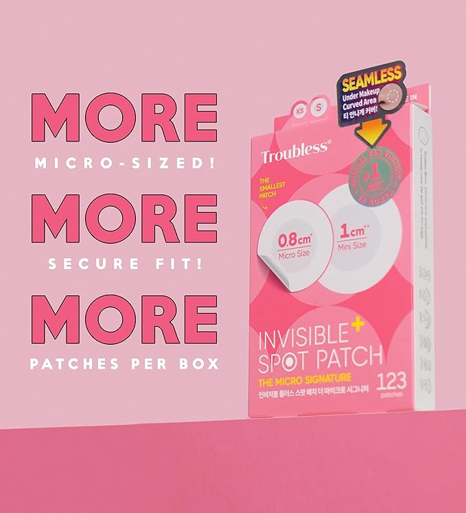 Troubless Invisible Plus Spot Patch The Micro Signature - Thin Hydrocolloid for Seamless Coverage - Comfortable & Easy-Wear Patches for Face (0.8cm & 1cm, 123 ea)
