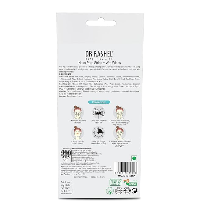 DR.RASHEL Hyaluronic Nose Pore Strips For Pore Cleansing, Instant And Painless Blackheads Removal | Deep Purifying Blackhead Remover Strips for Nose | 20 PCS (10 Strips & 10 Wipes)