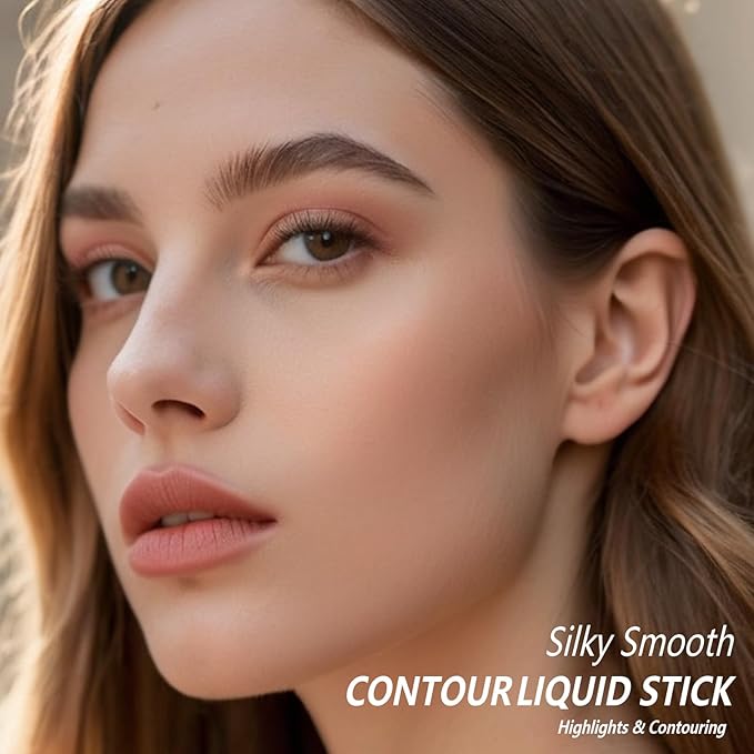 Liquid Cool Toned Contour and Highlighter Stick, Dual-Ended 2 in 1 Blendable Lightweight Grey Contouring Smooth Brightening Illuminator for Fair Pale Light Olive Skin, Matte Natural Finish01