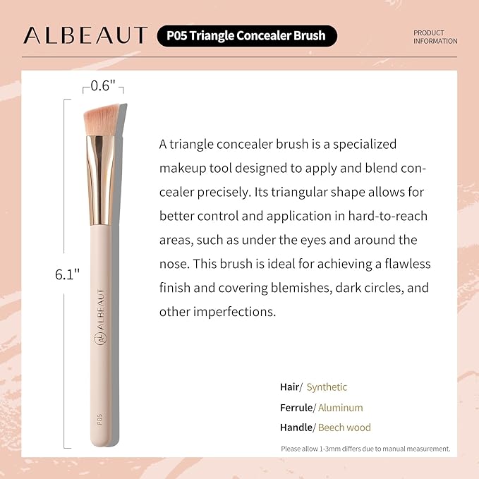 Angled Under Eye Concealer Brush for Liquid Cream Powder Brightening Concealer Trangle Small Nose Contour Foundation Makeup Brush 2-Pack