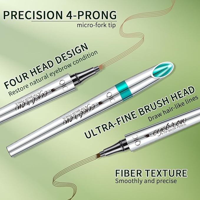 Microblading Eyebrow Pen,QIC Eyebrow 4 Tip Brow Pencil,Long-Lasting Natural Eyebrow Hair,Waterproof Magic Eyebrow Pencil Eyebrow Brush(Light Brown)