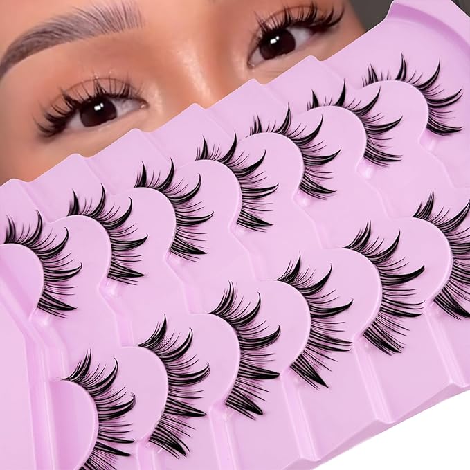 Fairy Lashes Manga Lashes Yasnai Clear Band False Eyelashes Wispy Lashes Fake Lashes Natural Look Eyelashes Wet-Look Spiky Anime Strip Lashes 7 Pairs Pack