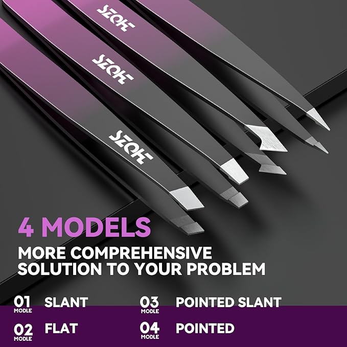 Professional Tweezers Set for Eyebrows – 4PC Precision Stainless Steel Tweezers Kit with Slant, Pointed & Flat Tips – Eyebrow Hair Removal Tool for Women & Men – Eco-Friendly Paper Tube Packaging