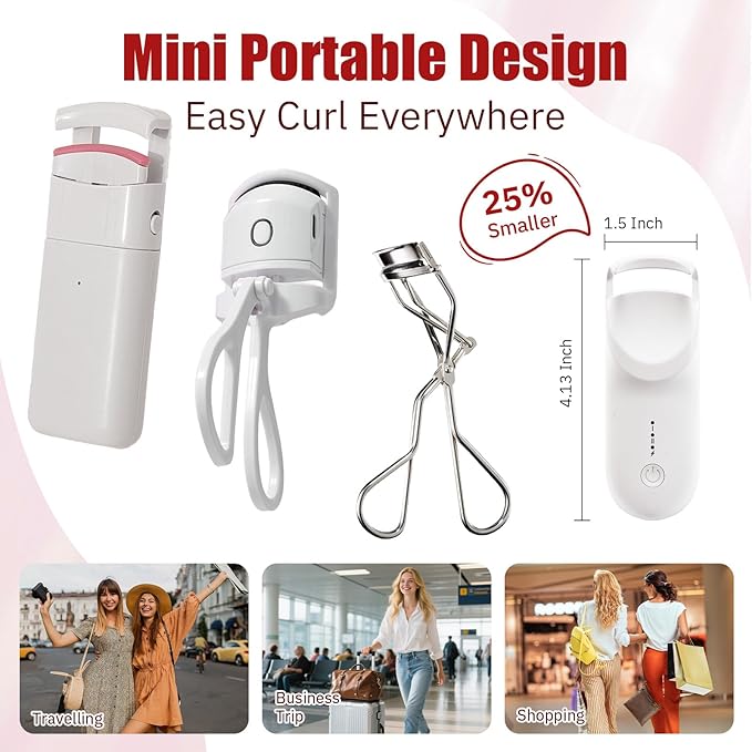 Upgrade Heated Eyelash Curler, Electric Eyelash Curler with 5s Fast Heating, Type-C Rechargeable, Portable Lash Curler, Long-Lasting Lash Lift, Natural Style, Heat-Sensitive Pad (White)