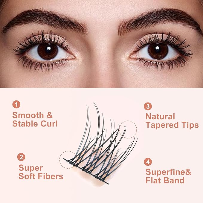 Wispy Cluster Lashes 144 Pcs 10mm Natural Individual Eyelashes Wispy D Curl DIY Cluster Eyelash Extensions Super Thin Band Eyelashes (QF-10mm-D)