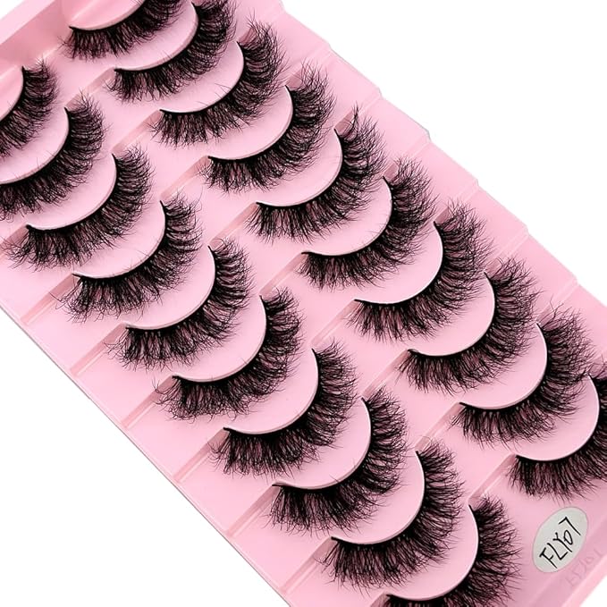 HBZGTLAD New 10 Pairs 3D Mink Lashes False Eyelashes Handmade Wispy Fluffy Long Lashes Natural Eye Makeup Tools Eye Lashes(Fly-07)