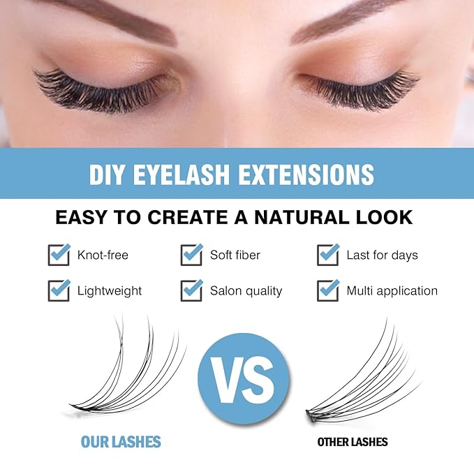 10D & 20D Lash Clusters, DIY Individual Lash Extensions, Soft Reusable Natural Eyelashes, 0.07mm C Curl, Mixed Lengths 8-14mm, Natural Look False Lashes