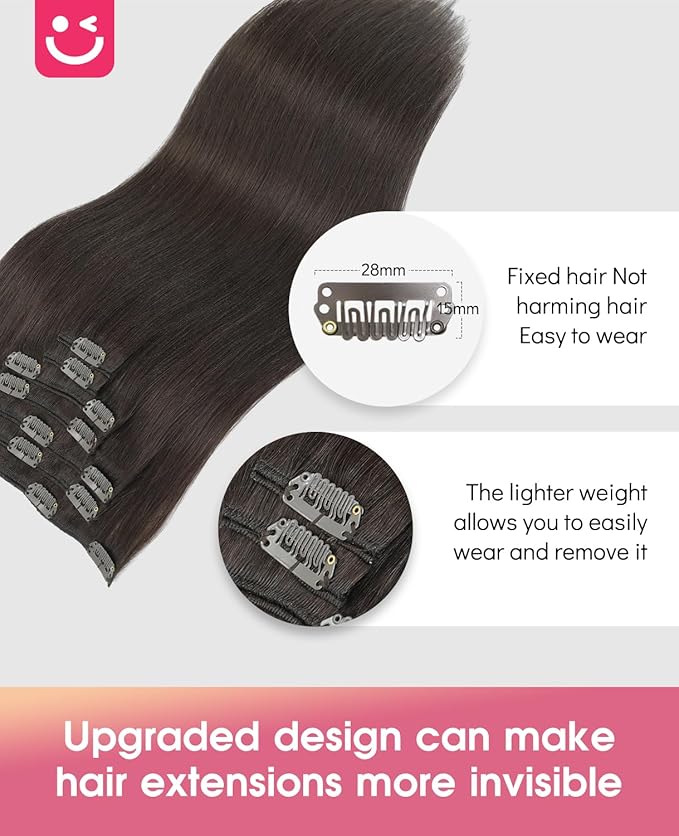 Youngsmile Clip in Hair Extensions,Human Hair Clip in Extensions, Double Weft Thick End, Soft Silk Straight Natural Human Hair Easy to Install 22 Inch 120g 7 pieces Darkest Brown (CLIP#2-22Inch)