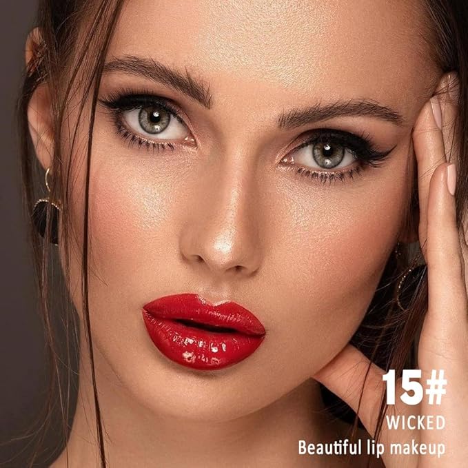 Kaely Longwear Shine Lipstick for Women, Highly Pigmented Liquid Lip Color Makeup, Non-Transfer Lip Gloss Stain Waterproof Smudge Proof 24 Hour, Glossy Finish, Vegan & Cruelty-free, 15 WICKED