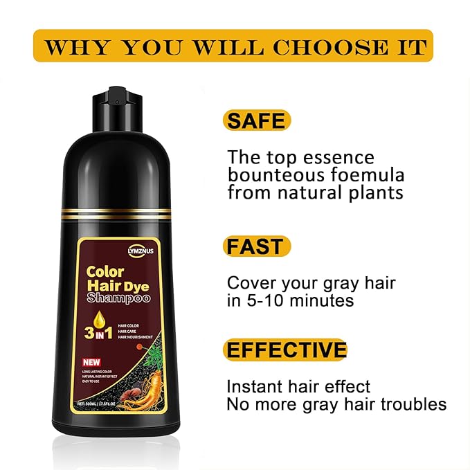 Dark Chocolate Hair Dye Shampoo 3 in 1 for Gray Hair, Herbal Hair Color Shampoo for Men and Women 500ml- 100% Gray Coverage, Dark Chocolate Brown Hair Dye for Dark hair Colors in Minutes
