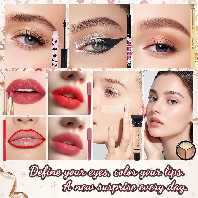 Makeup Advent Calendar 2025 for Teen Girls & Women，24 Days Christmas Countdown Calendar Makeup Gift Set, 2025 Xmas Gift Surprise Box Calendar Full Beauty Kit