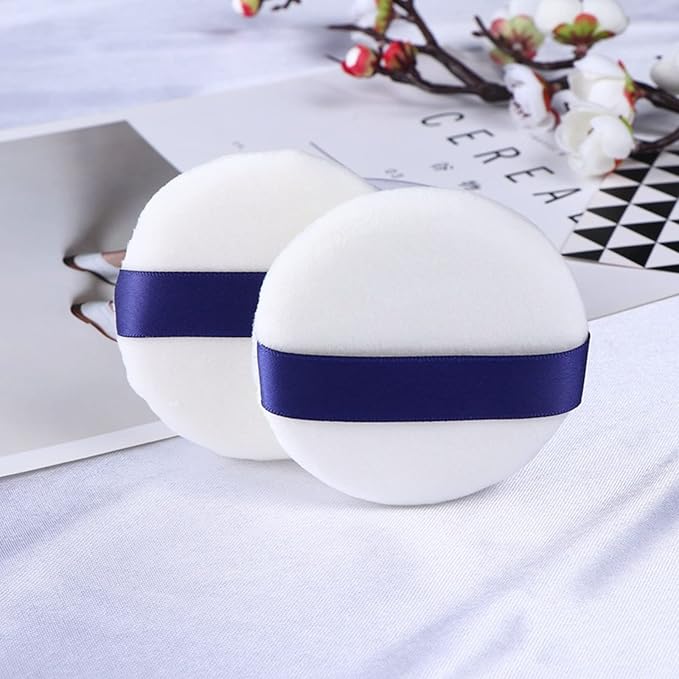Powder Puff 3 Pieces 3 Inch Soft Powder Makeup Puffs Pads Makeup with Ribbon Face Powder Puffs for Loose and Foundation (3PCS Large Size 3 Inch)