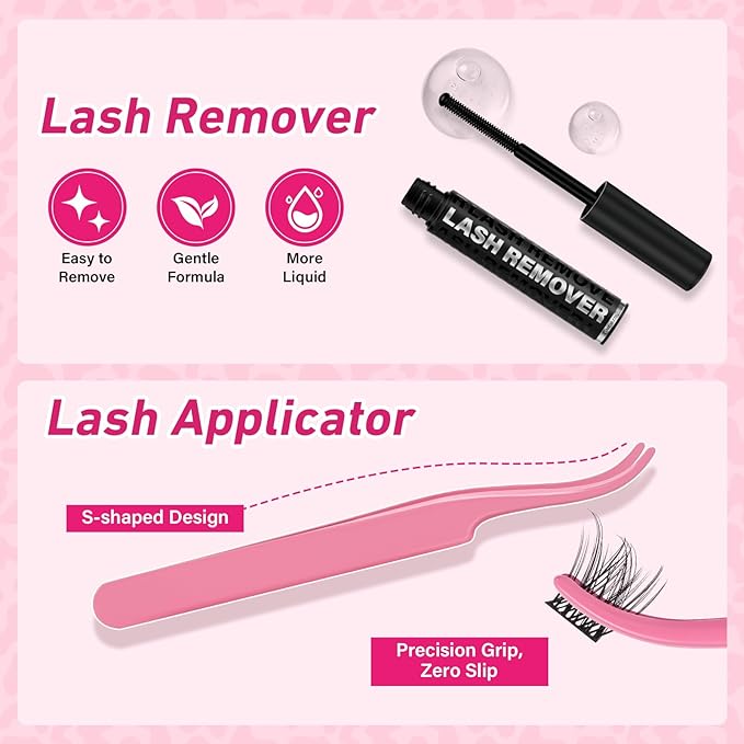 Wispy Lash Clusters Kit Spikes Eyelash Clusters Kit 3D Effect Eyelash Extensions Kit with Remover for Lash Extension, Bond,Seal and Tweezers by PRO
