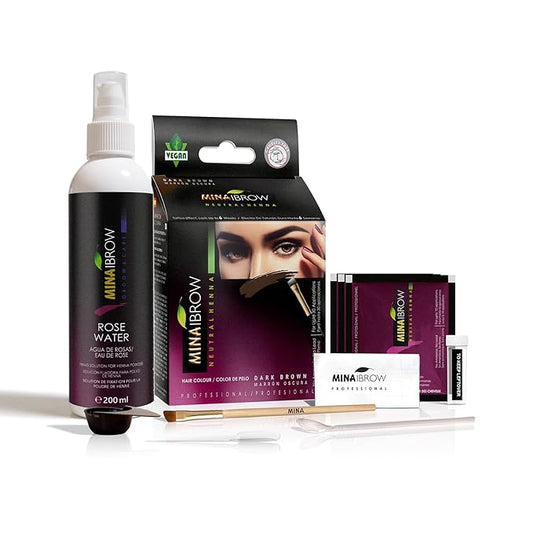 MINA iBrow Henna Hair Color Professional Tint Kit with Rose Water | Covers Gray Hair-Lasts up to 6 weeks | No Ammonia No Lead | Vegan & Cruelty Free | up to 30 Applications (Dark Brown)