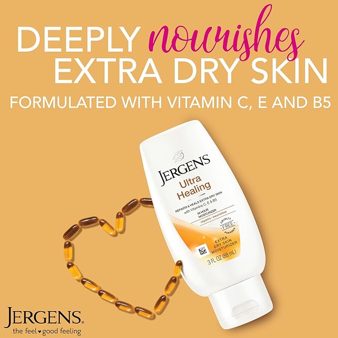 Jergens Ultra Healing Lotion for Extremely Dry Skin, Moisturizer to Relieve and Repair Rough Spots, Improves Skin Texture, Hand and Body Lotion with Vitamins E, C, & B5, 3 Oz (Pack of 6)