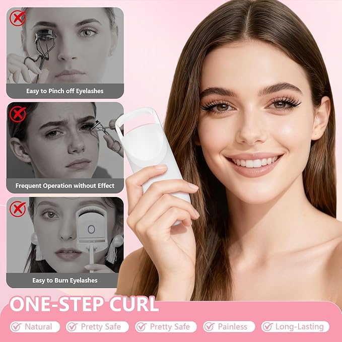 Heated Eyelash Curler, Electric Eyelash Curler with 2-Temp Modes & Type-C Charging, 8s Fast Heat 3s Style 24H Lift for Long-Lasting Natural Effortless Curls, Mini Heated Lash Curler for Women(White)