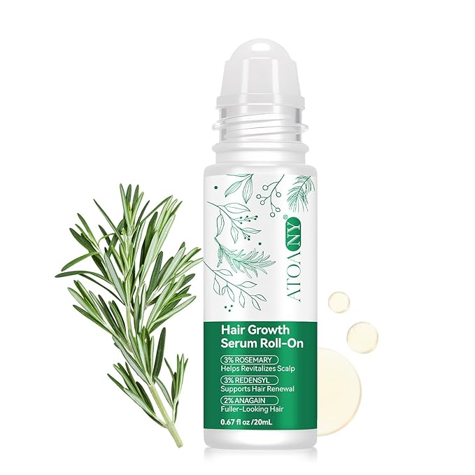 Hair Growth Serum Roll-On with 3% Rosemary Oil, Redensyl & AnaGain - Scalp Revitalizing Treatment for Fuller-Looking Hair - Non-Greasy, 0.67 fl oz