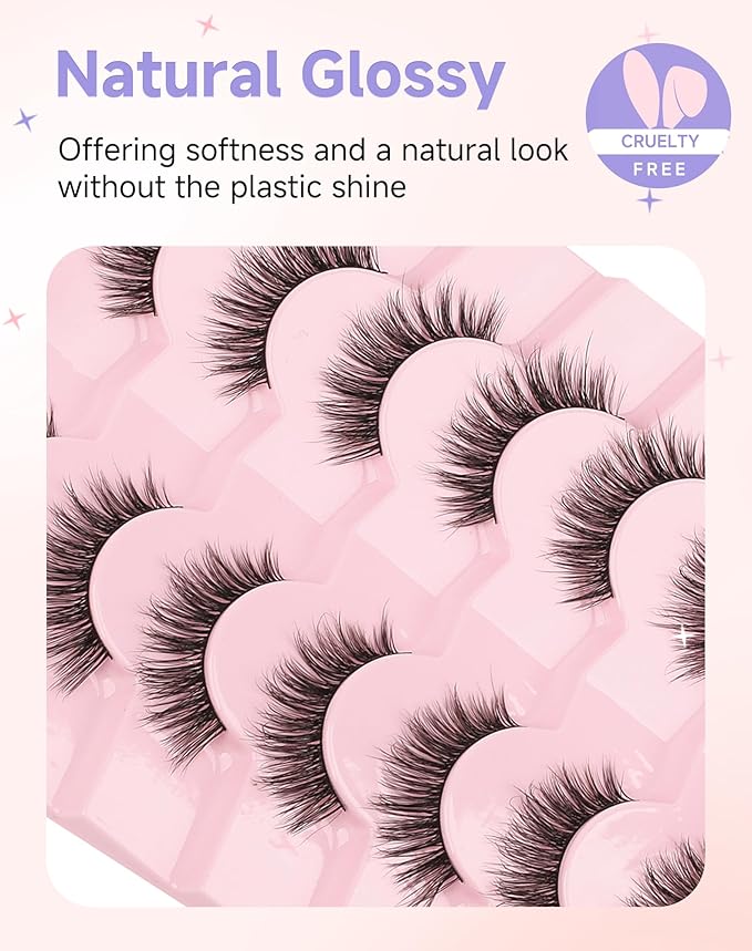 Natural Look Wispy Lashes Mink False Eyelashes C Curl Strip Lashes Pure-04